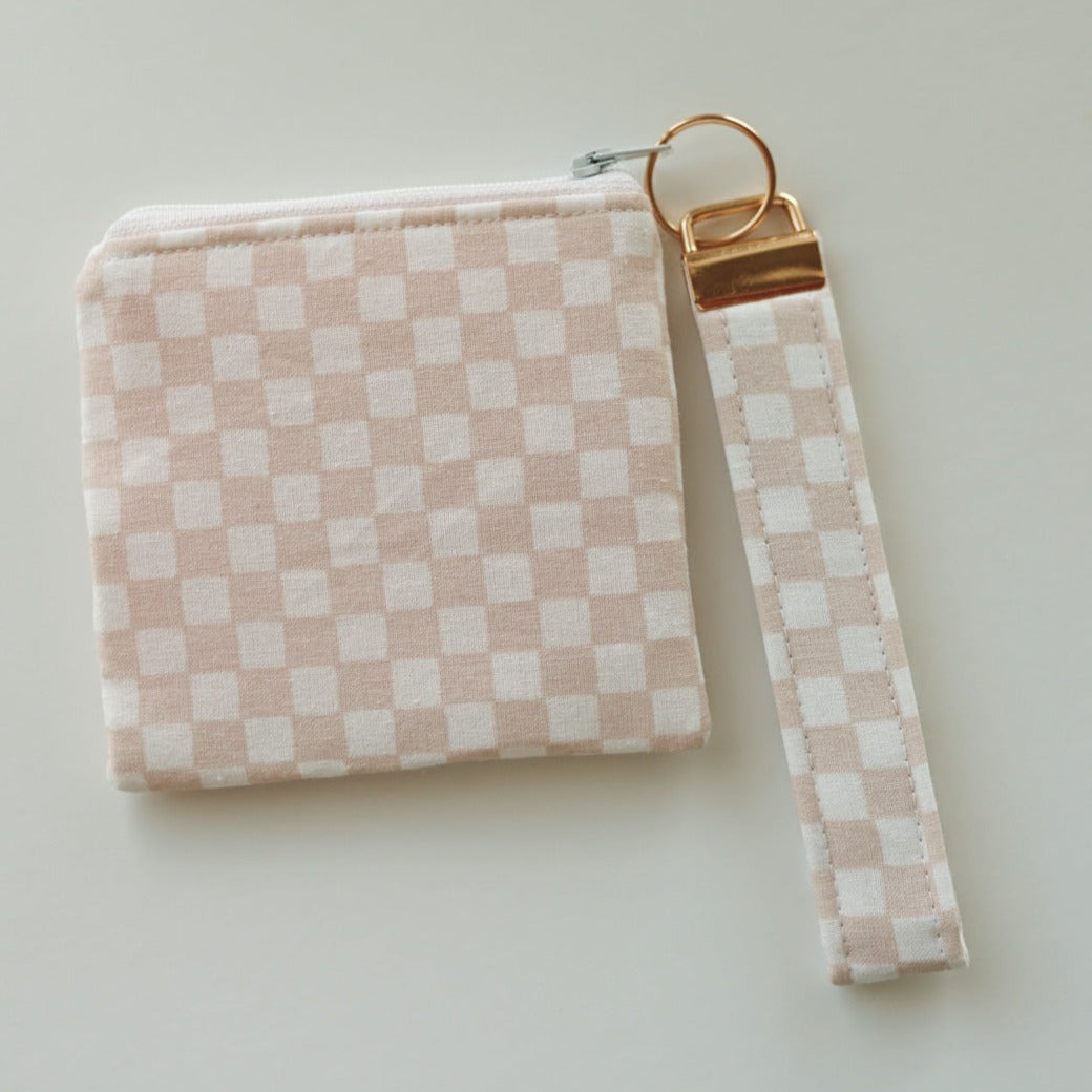 Creamy Checkered Keychain + Coin Bag