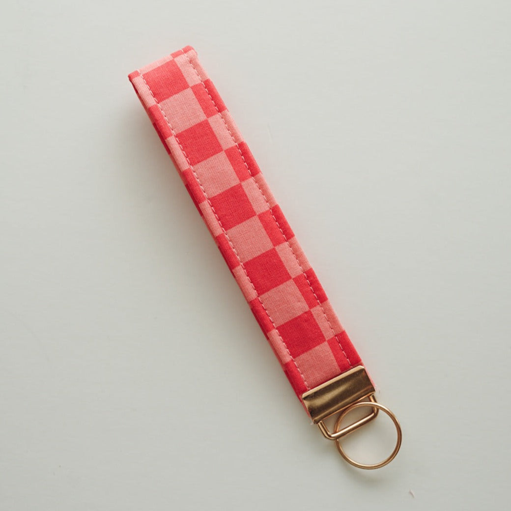 Pink Checkered Wristlet Keychain