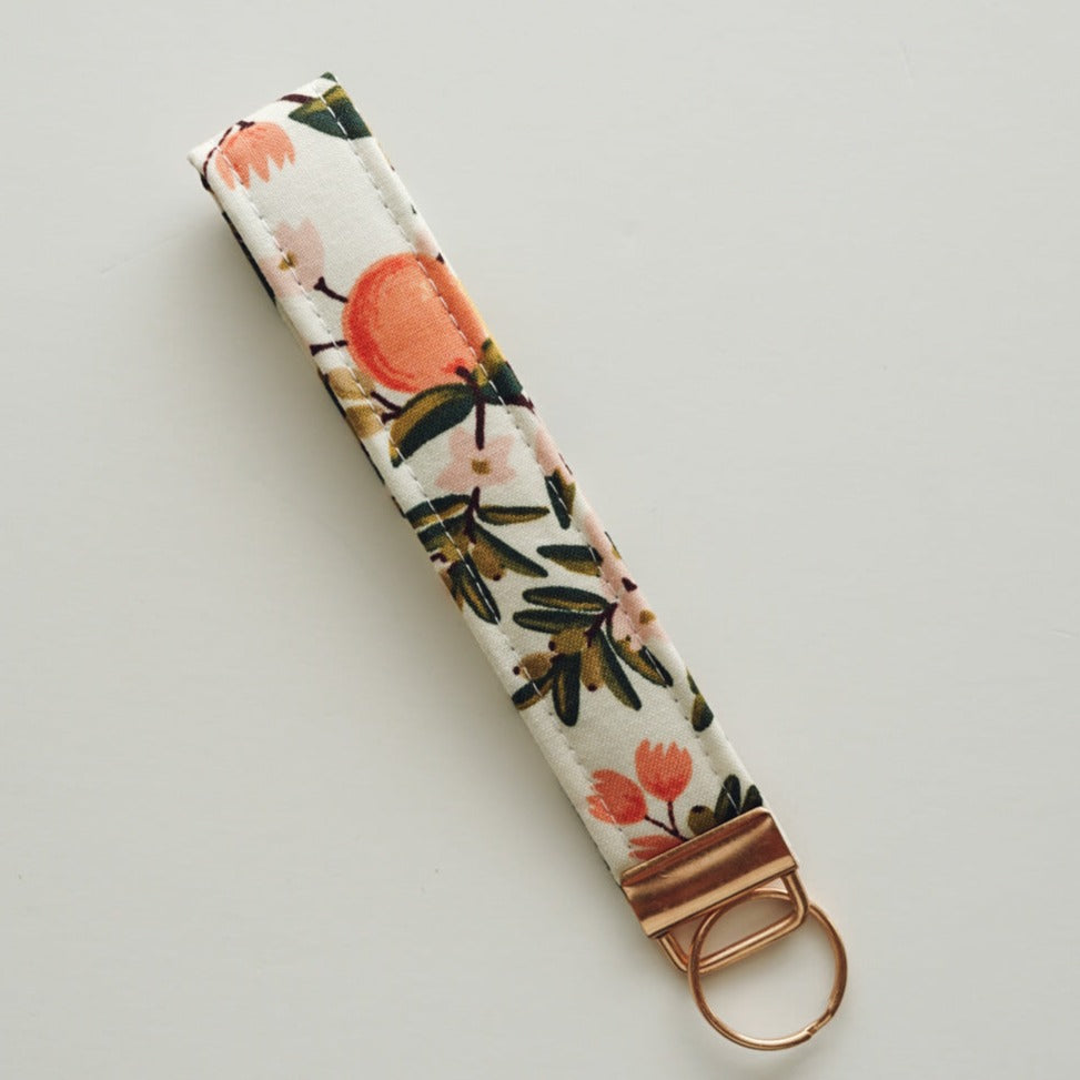 Orange and Leaves Wristlet Keychain
