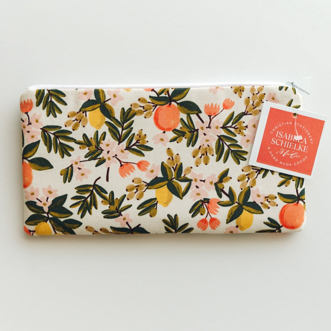 Orange + Leaves Pencil Zipper Pouch