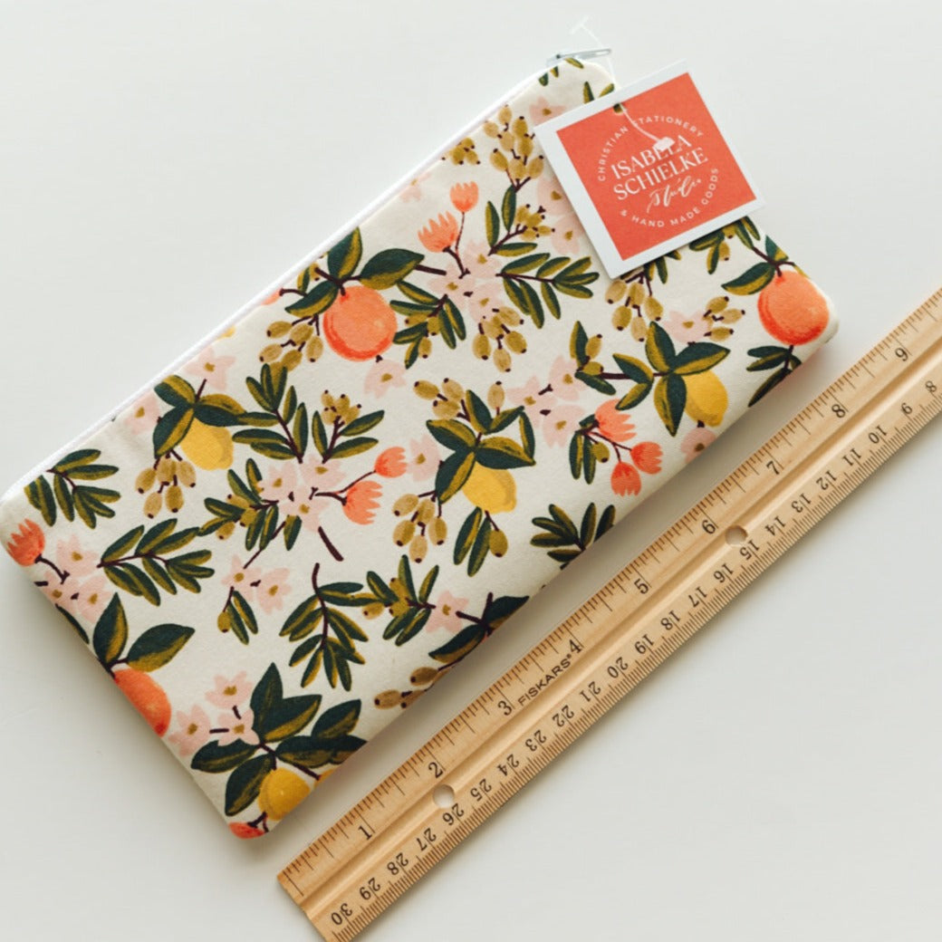 Orange + Leaves Pencil Zipper Pouch