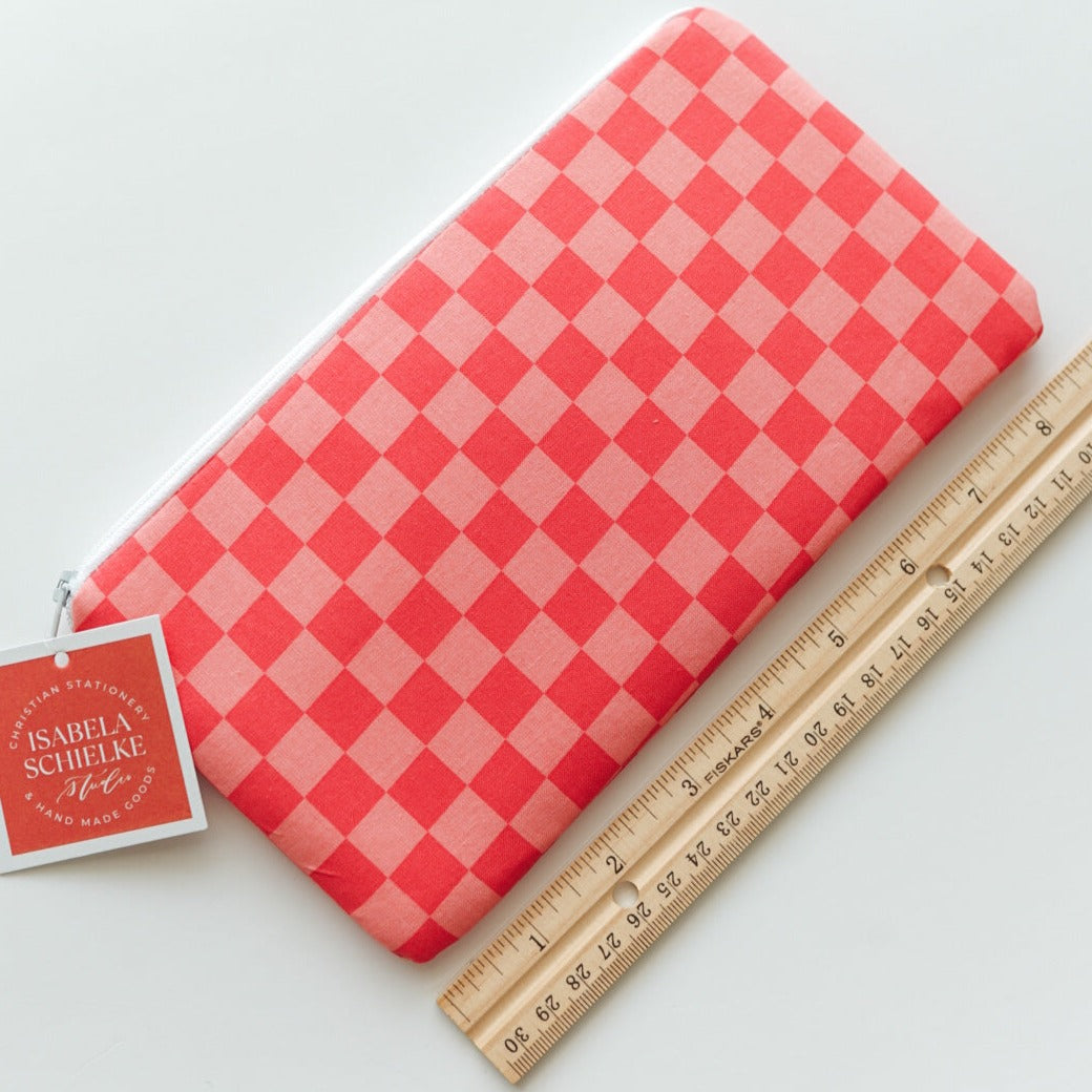 Pink Checkered Zipper Pouch