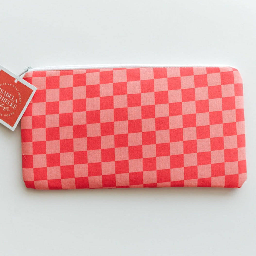 Pink Checkered Zipper Pouch