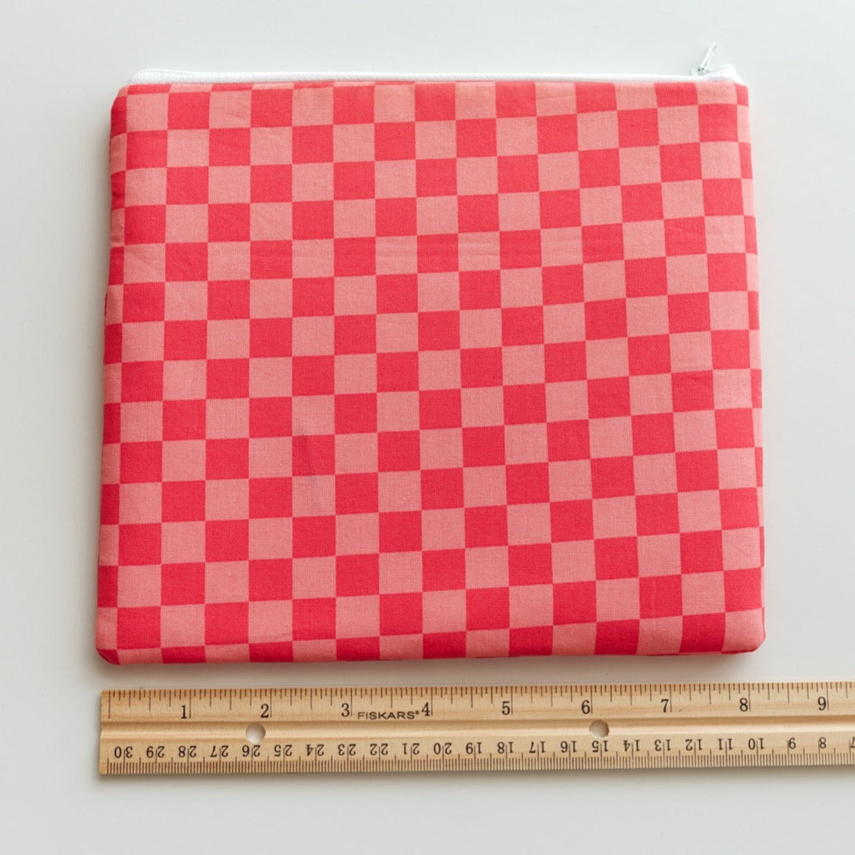Large Pink Checkered Zipper Pouch