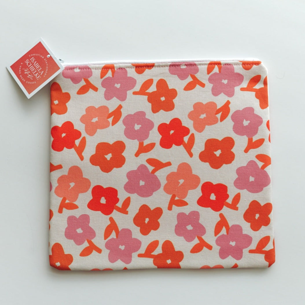 Large Pink Poppy Zipper Pouch