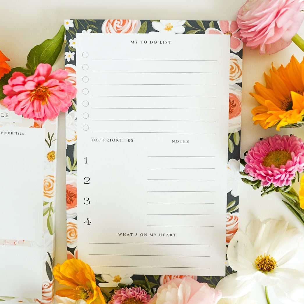 Black Floral Notepad
