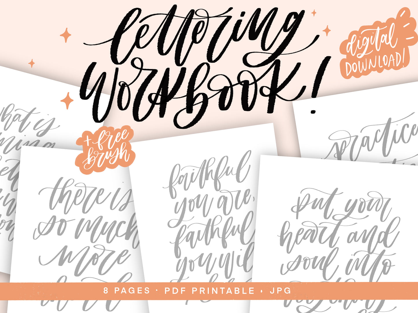 Lettering Practice Workbook + Free Brush