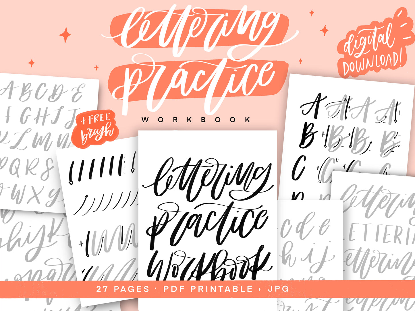 Practice Lettering Workbook + Free Brush