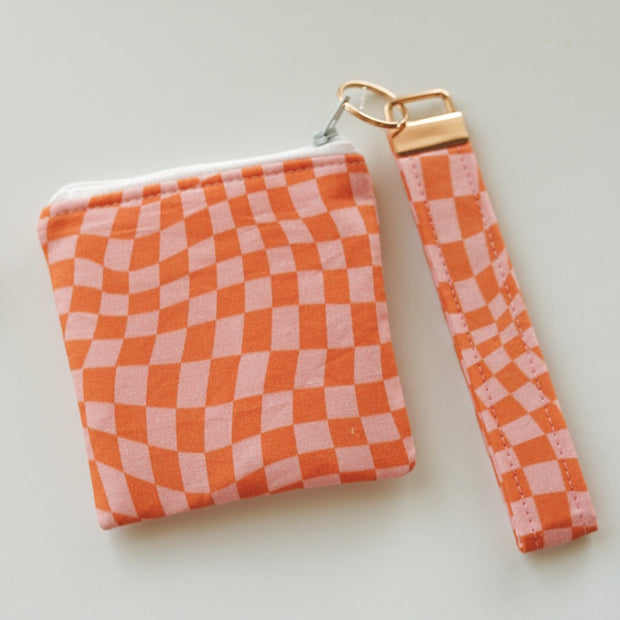 Wavy Orange + Pink Checkered Keychain + Coin Bag