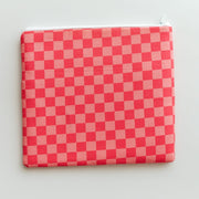 Large Pink Checkered Zipper Pouch