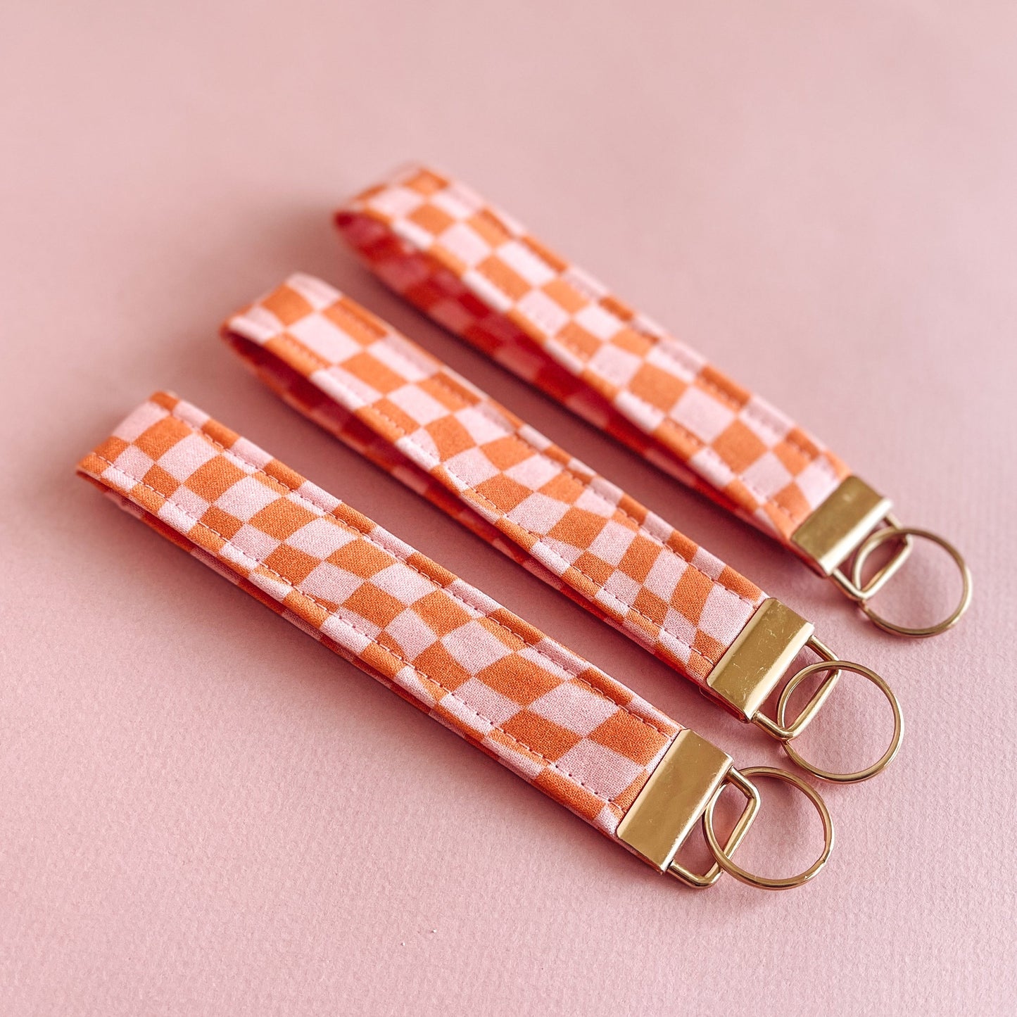 Pink Checkered Wristlet Keychain