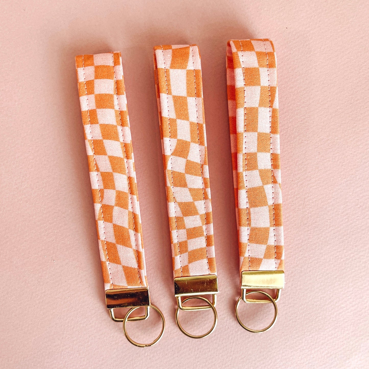 Pink Checkered Wristlet Keychain