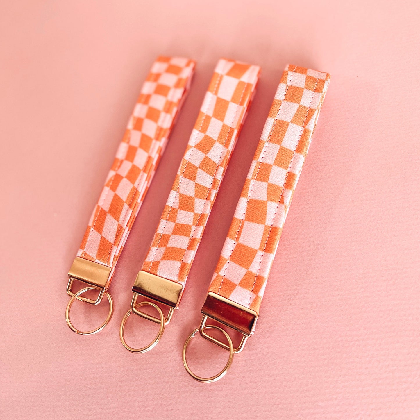 Pink Checkered Wristlet Keychain