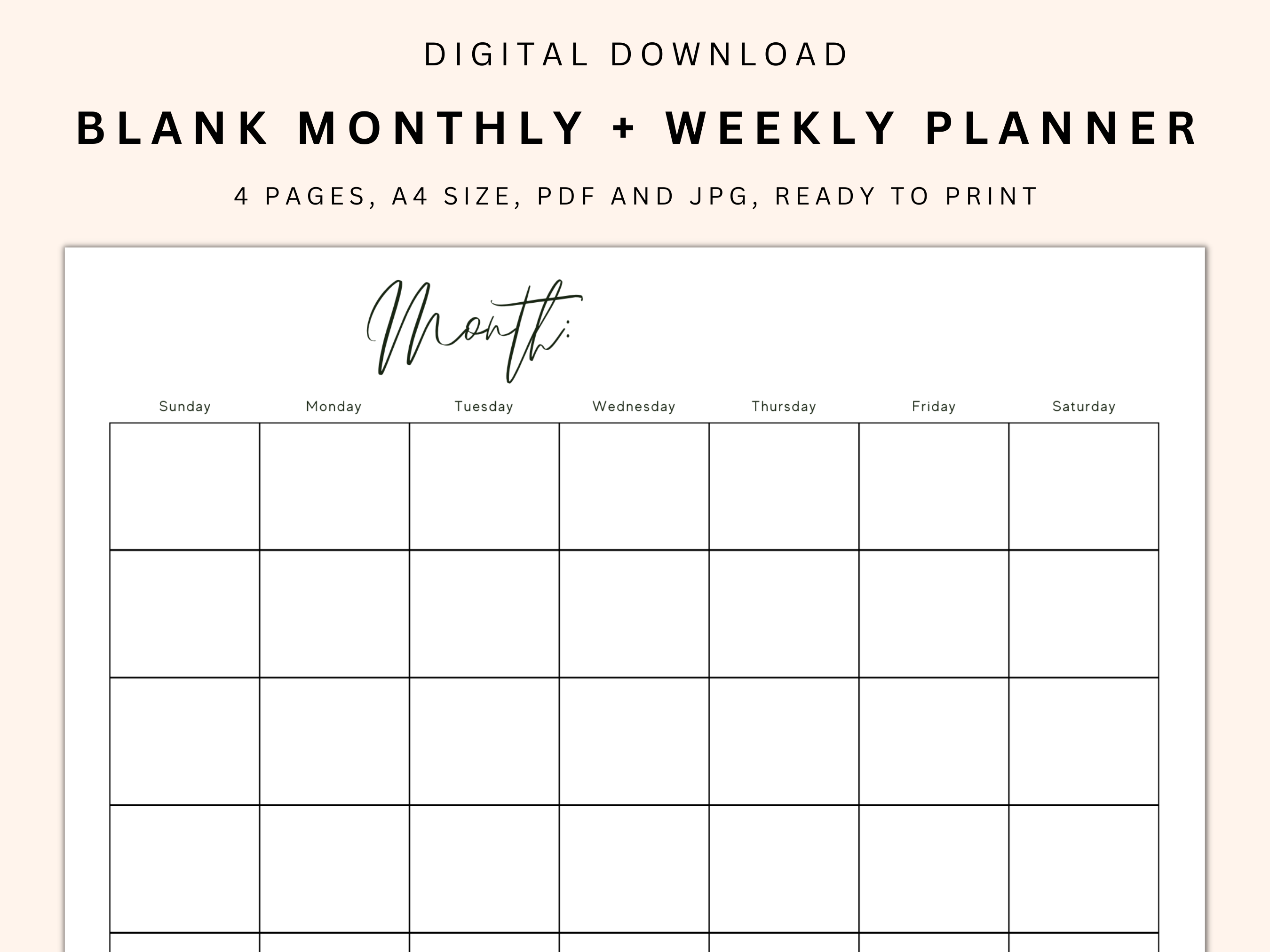 4 Pages Monthly + Weekly Planner Digital Download – Isabela Schielke Studio