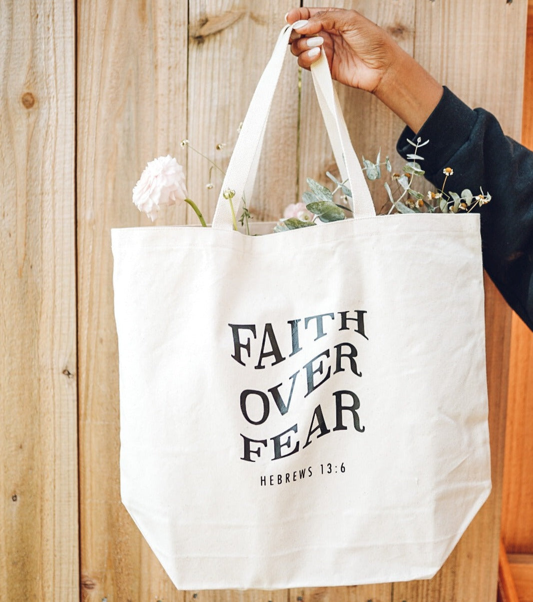 Large Faith Over Fear Tote Bag