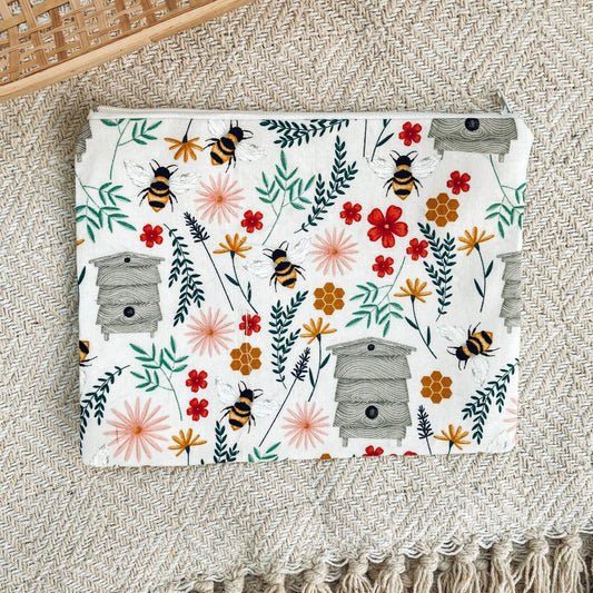 Floral Bee Handmade Pouch