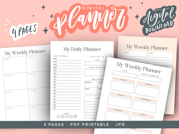 4 Pages Weekly Planner Digital Download